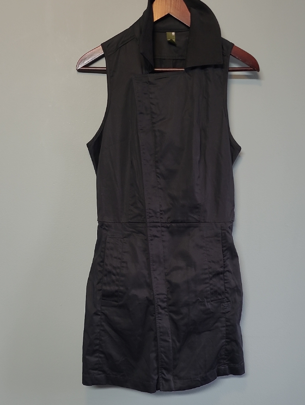 G-Star Black Sleeveless Collared Mini Dress